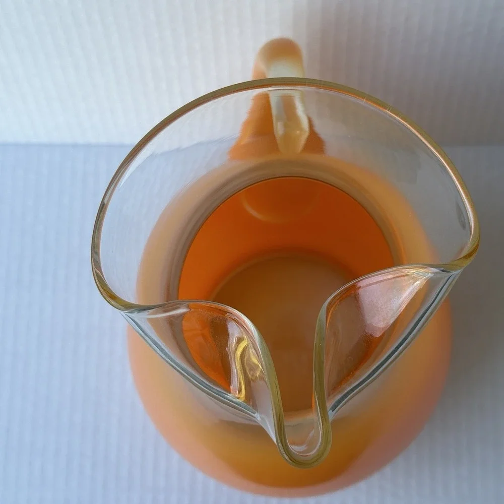 Vintage 1950s BLENDO Pitcher‎ 11 Inch Orange Frosted Glass Gold Trim Ice Lip